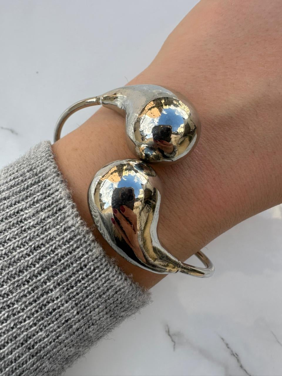 Silver drop bangle