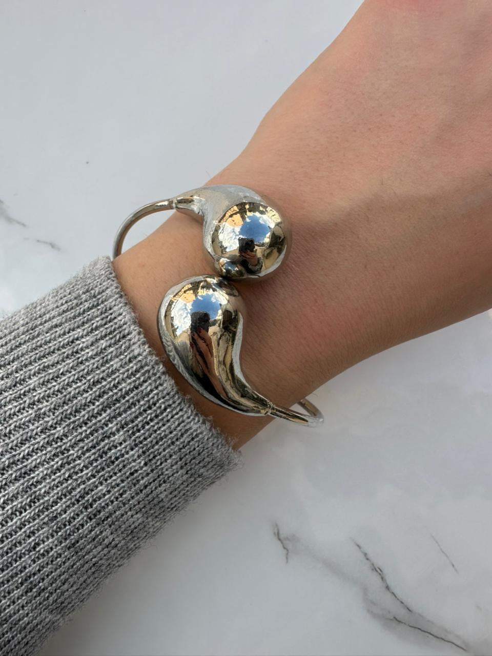 Silver drop bangle