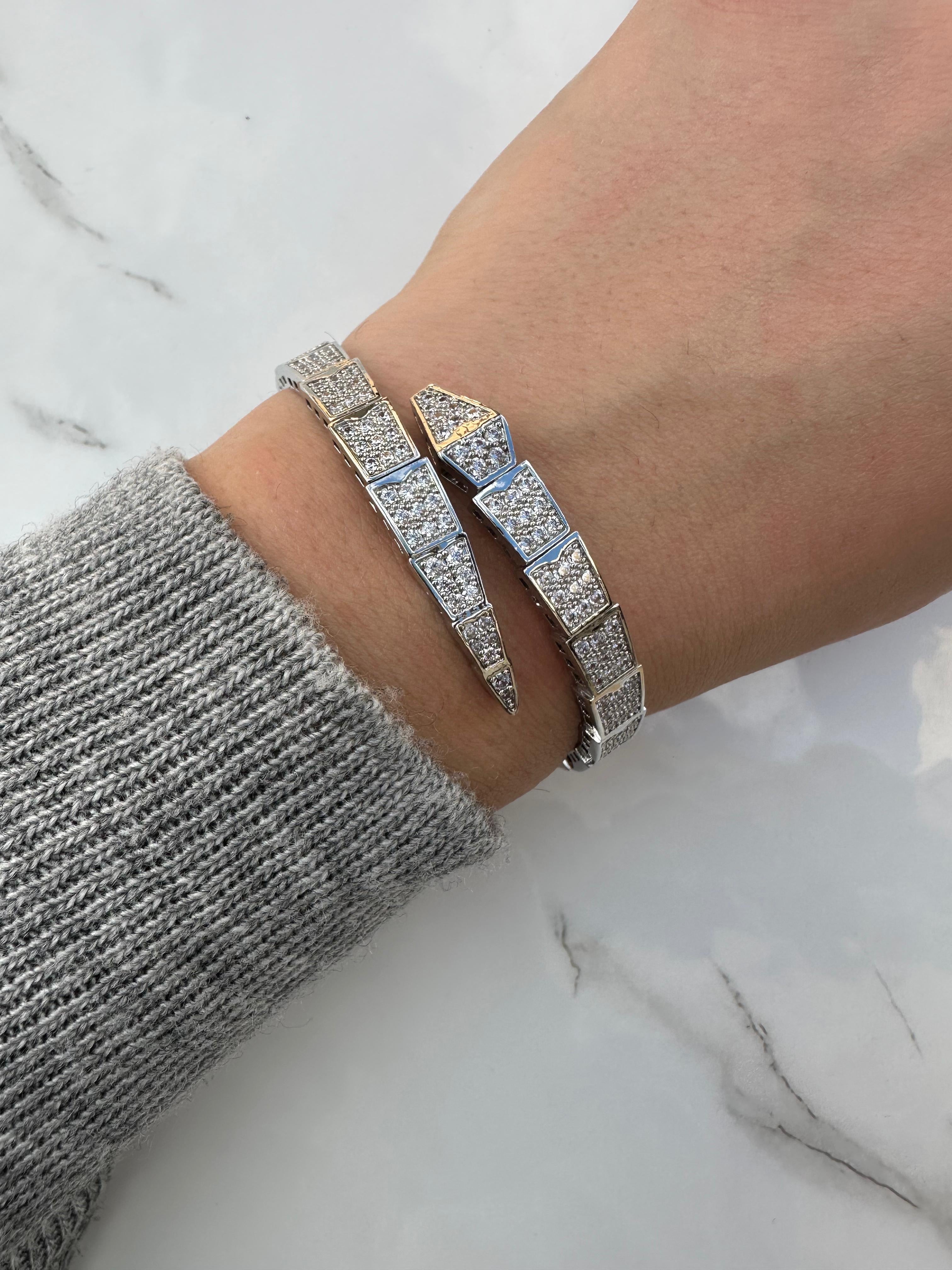 Bvlgari silver zircon bangle