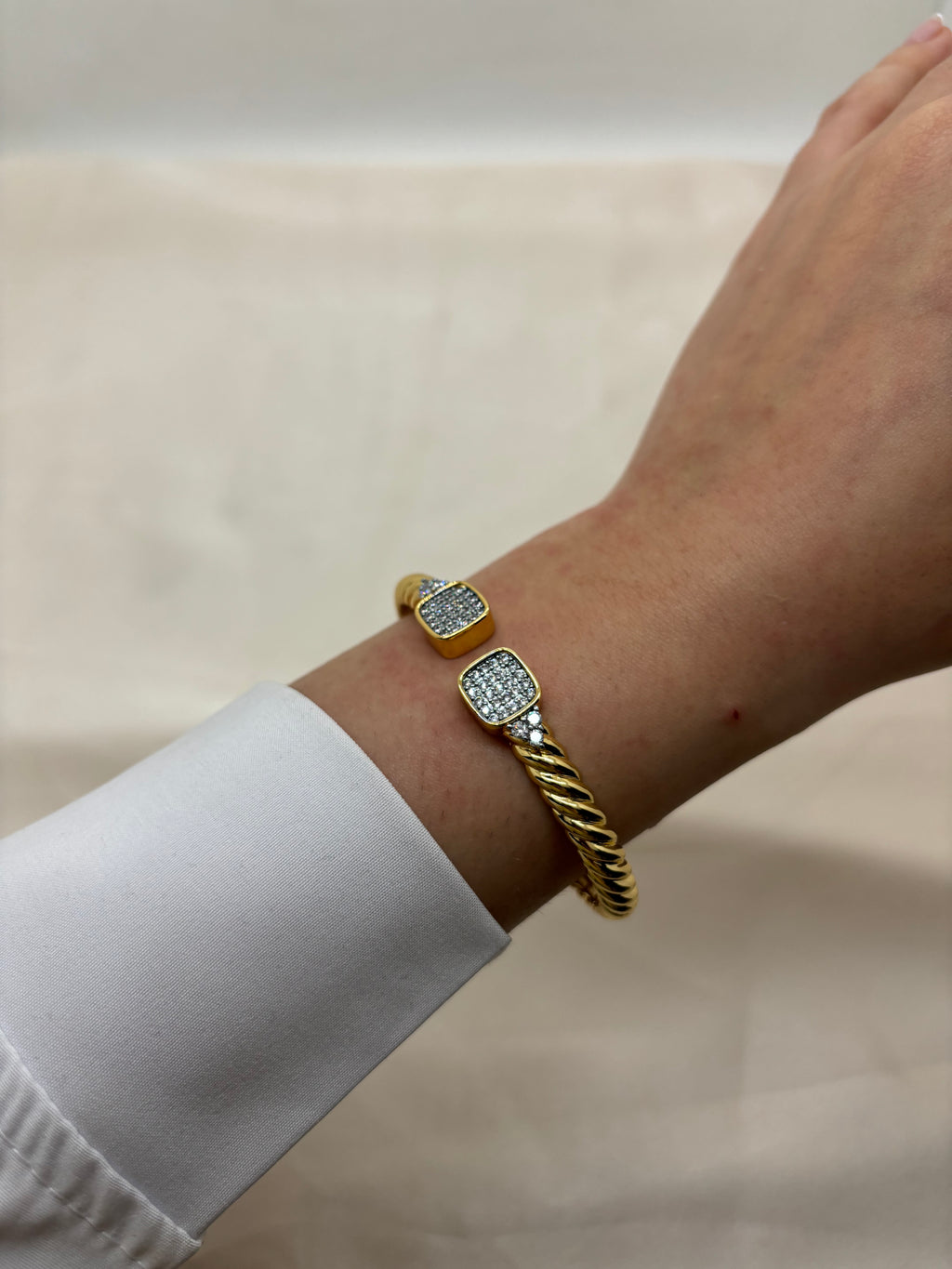 Spiral cube zircon bangle