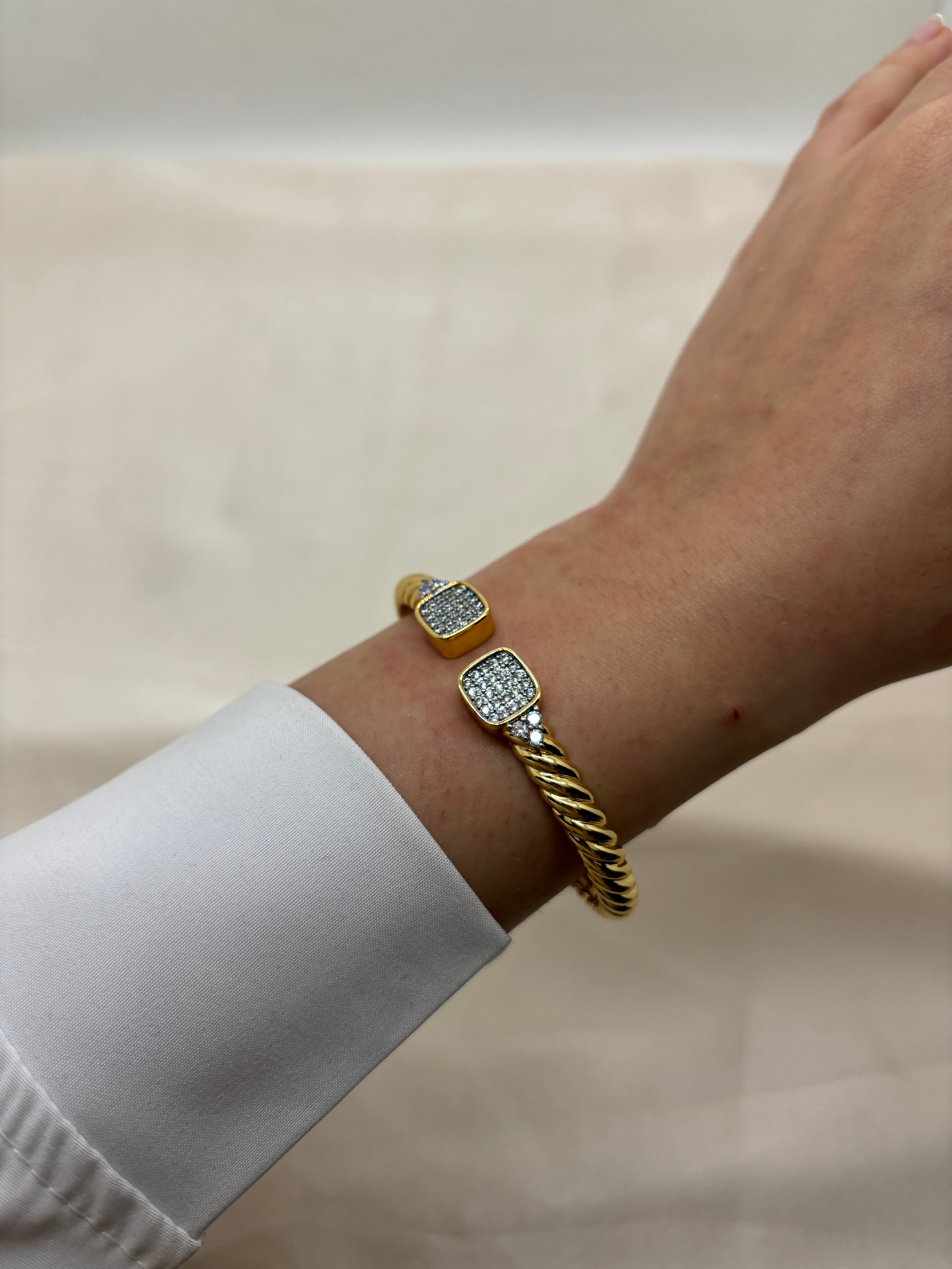 Spiral cube zircon bangle