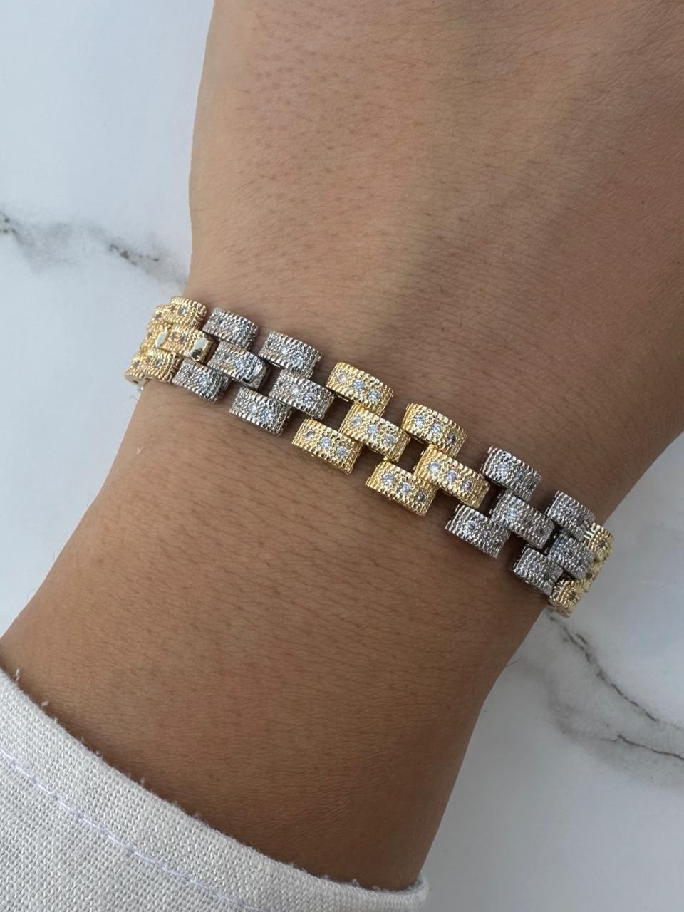 Silver / gold zircon rolex