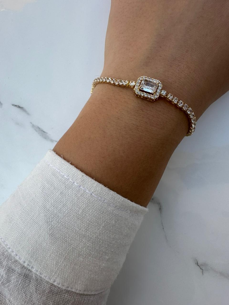 Gold rectangle tennis bracelet