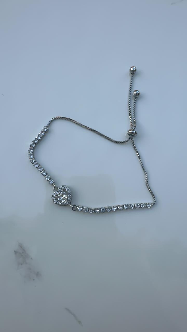 minimal heart silver tennis bracelet