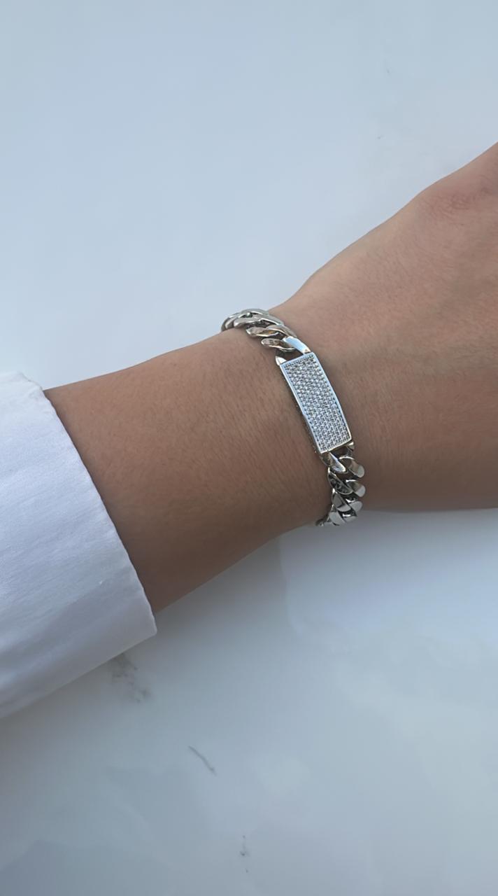 silver chain bracelet with zircon