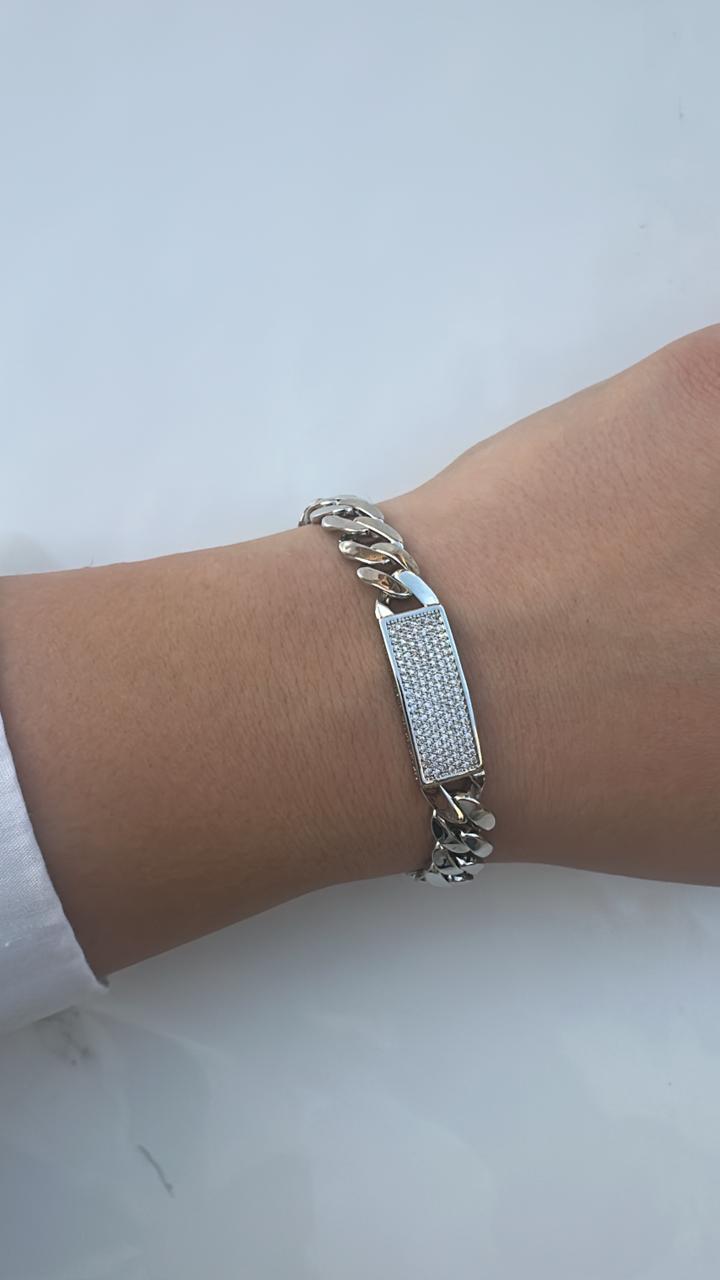 silver chain bracelet with zircon