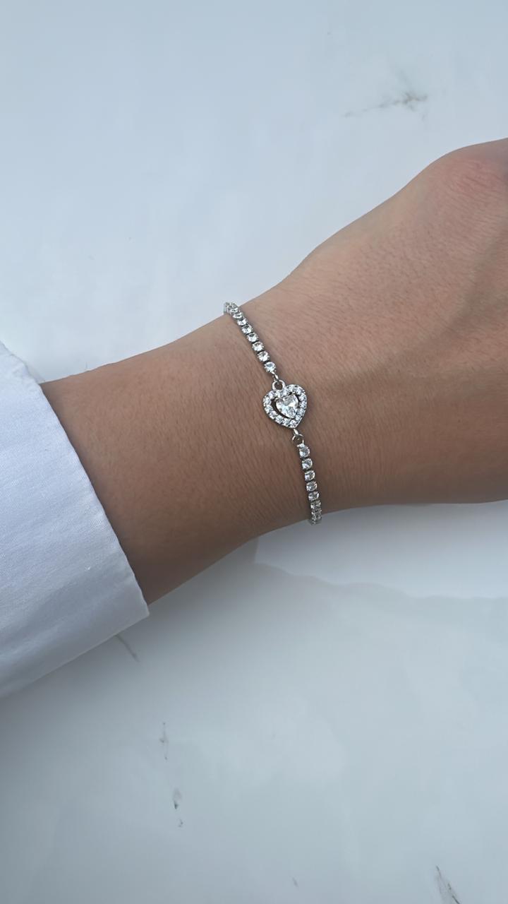 minimal heart silver tennis bracelet