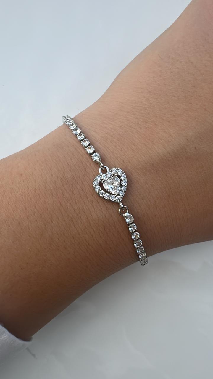 minimal heart silver tennis bracelet
