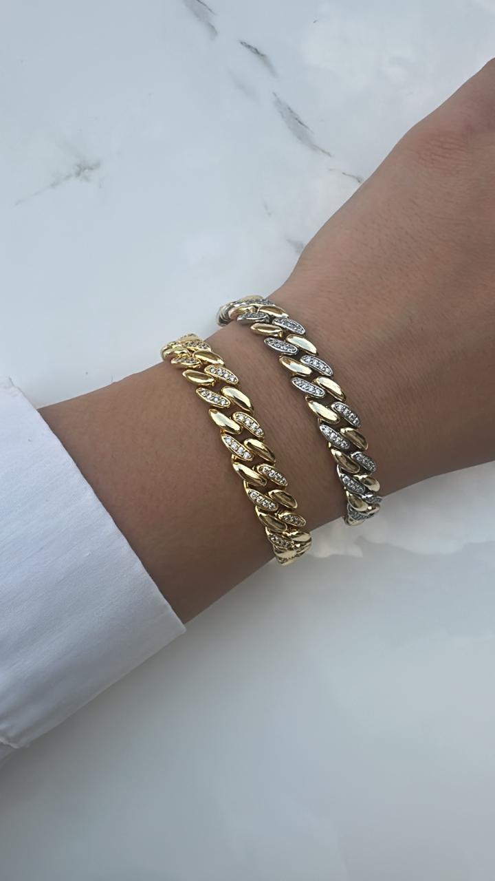 silver gold chain bracelet zircon