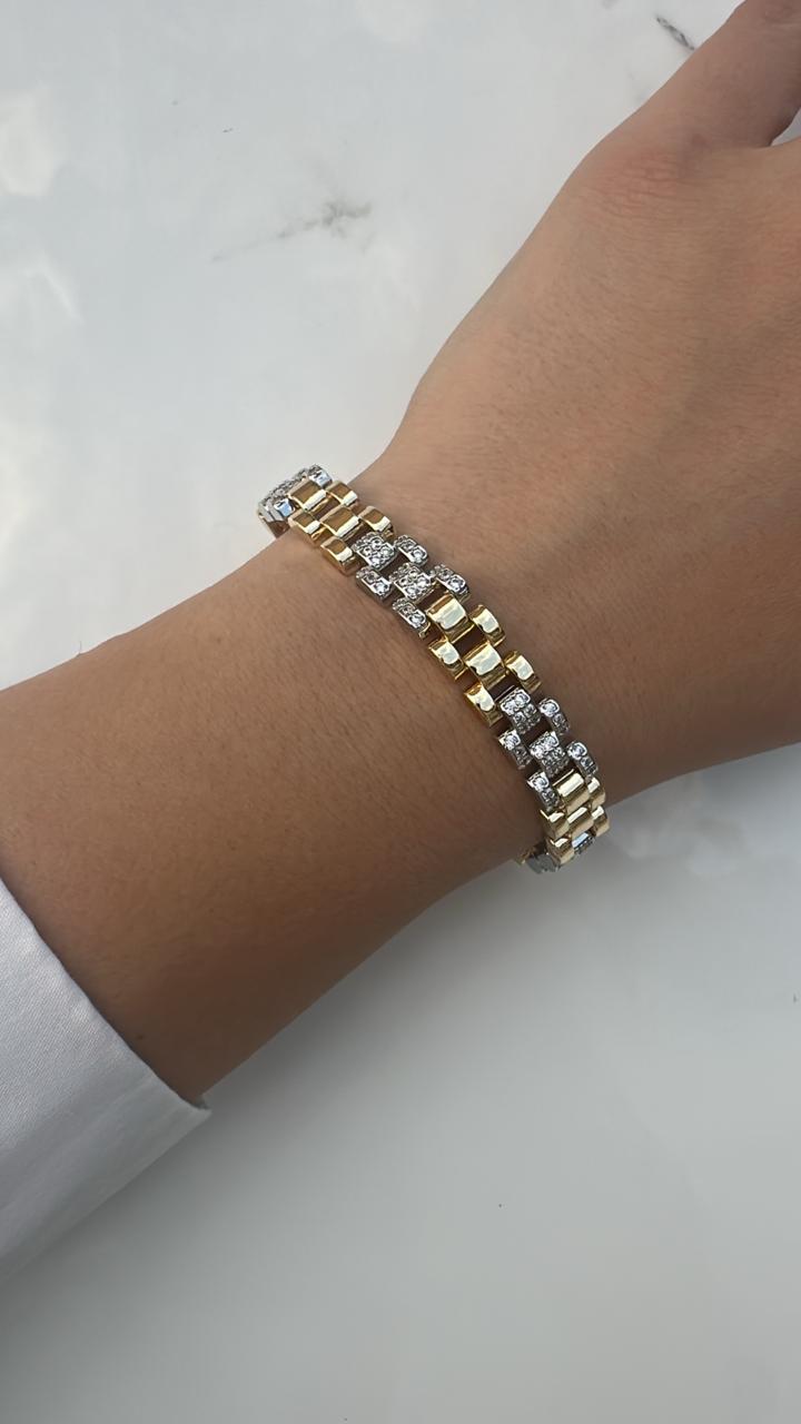 rolex silver gold bracelet zircon