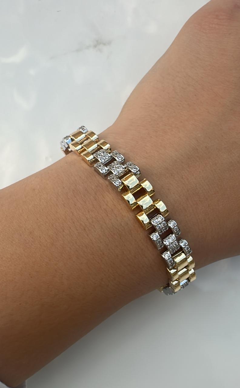 rolex silver gold bracelet zircon