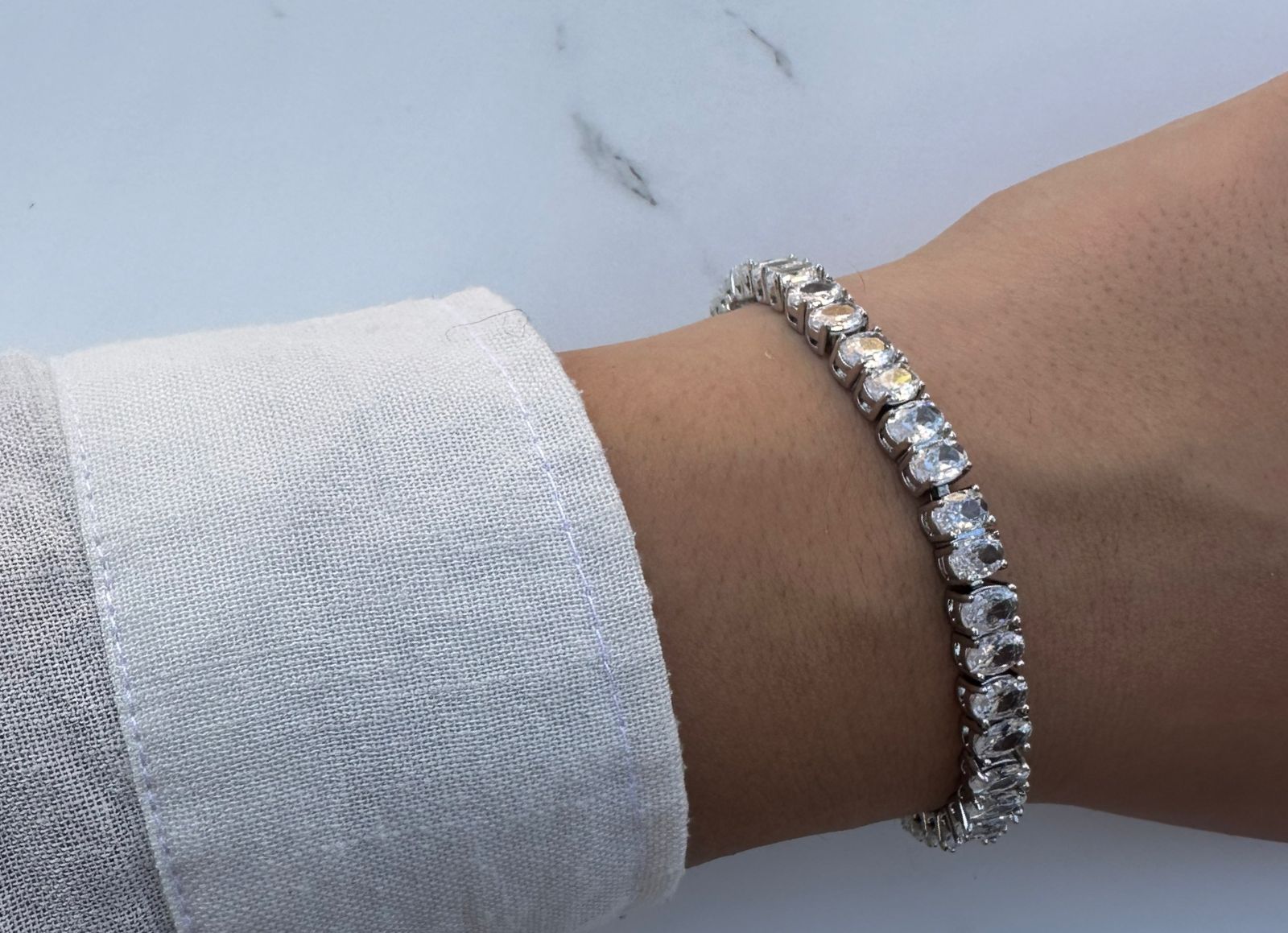 silver oval tennis bracelet